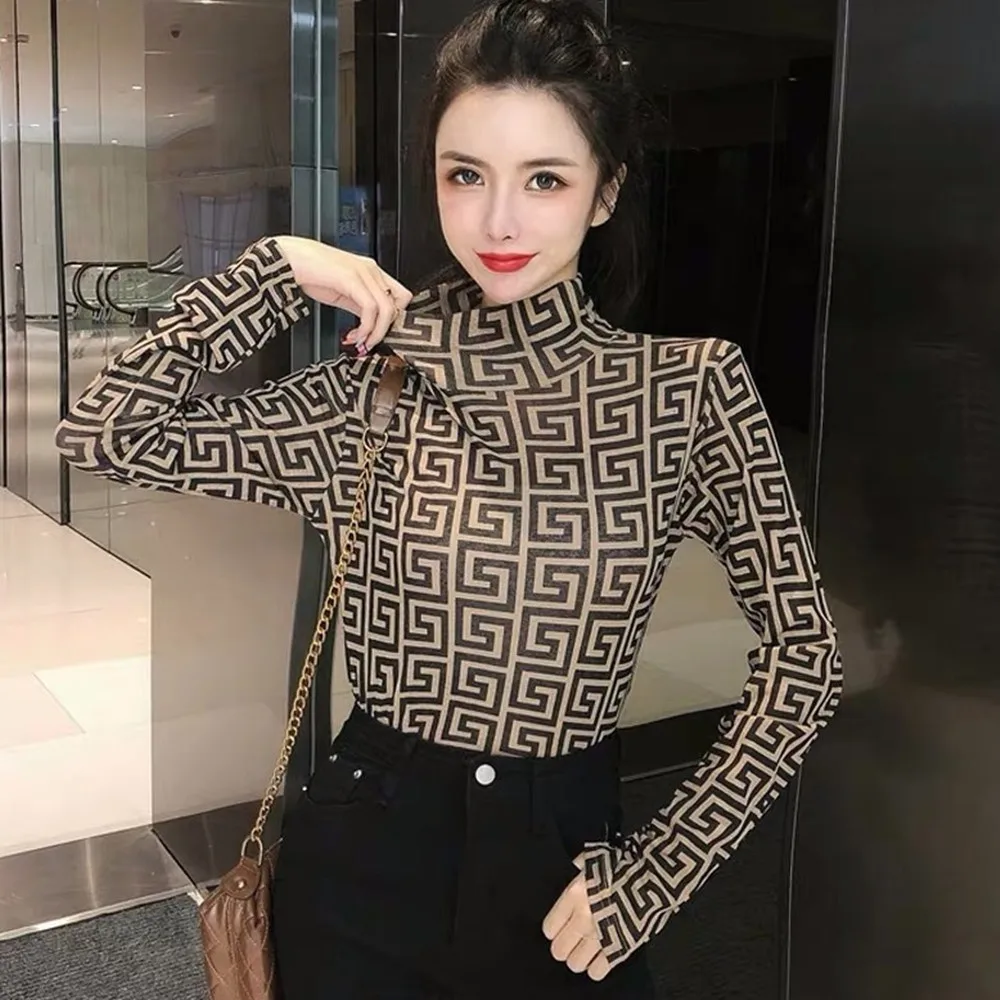 Top Trends: Autumn New Fashion Half High Collar With Slim Large Size Top, High Elastic Foreign Style Long Sleeve Bottomed Blouse Shoppable Styles