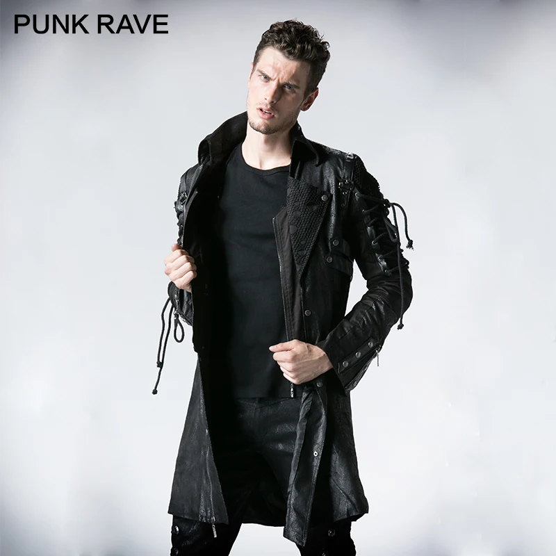 Top Trends: PUNK RAVE Punk Military Autumn Winter Jacket Western PU Leather Slit Unisex Gothic Retro Style Faux Men Long Coats Shoppable Styles