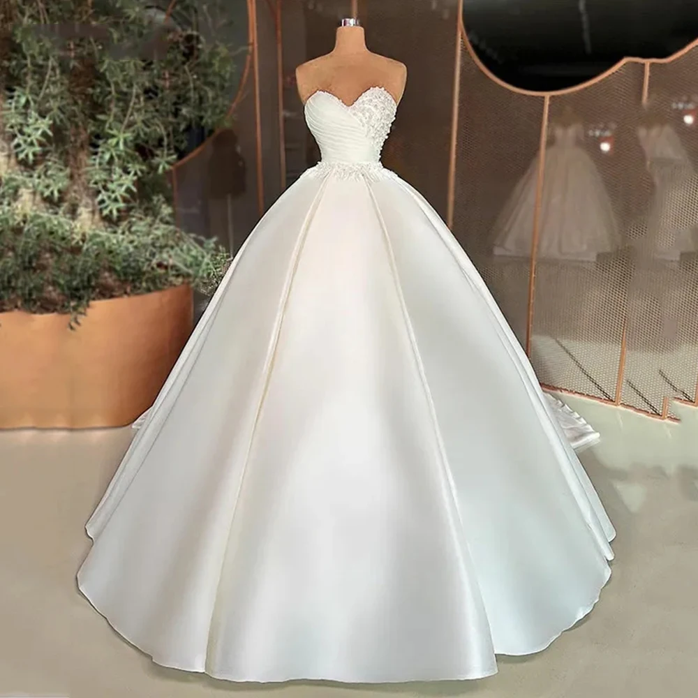 Top Trends: Gorgeous Satin Wedding Dresses Beautiful Sexy Applique Simple Off Shoulder Sleeveless Fluffy Robe Bridal Gown Custom Made 2024 Shoppable Styles