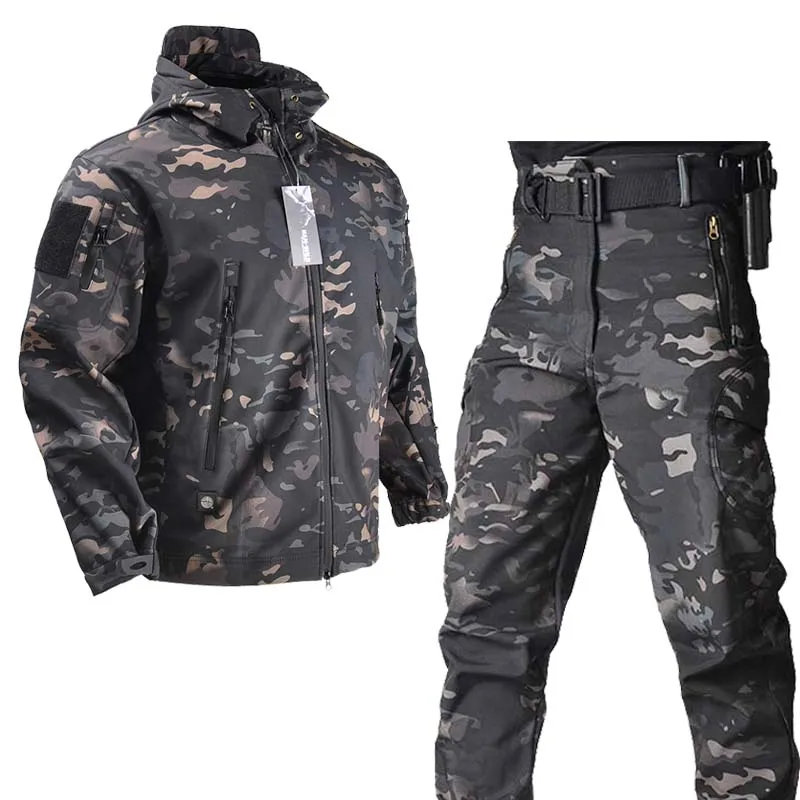 Top Trends: Military Jacket Soft Shell Trainning Combat Uniform Safari Men Tactical Windproof Jackets+ Pant Outdoor Fleece Army Hunting Suit Shoppable Styles