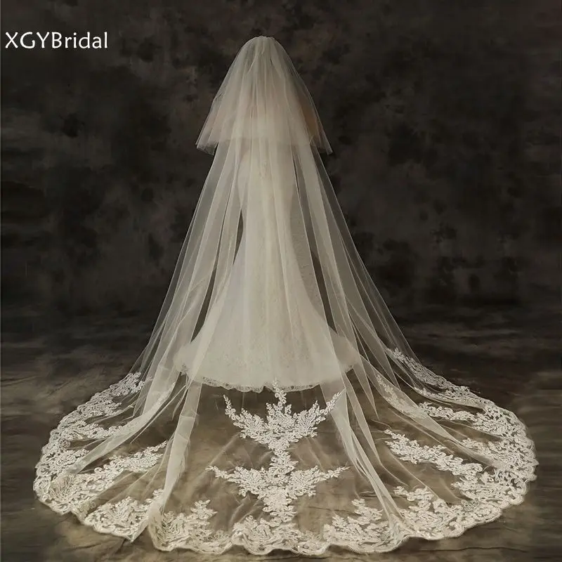 Top Trends: In Stock Boda Wedding Veils For Bride Lace Appliques Two Layers White Ivory Bridal Veil Velo De Novia Cheap Wedding Accessories Shoppable Styles