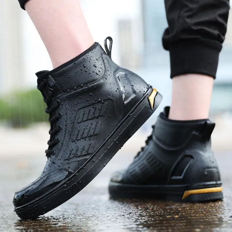 Top Trends: New Waterproof Shoes Men Black High Top Ankle Boots For Rain Casual Flat Rainboots For Men Fashion Rubber Rain Boots Size 39-44 Shoppable Styles