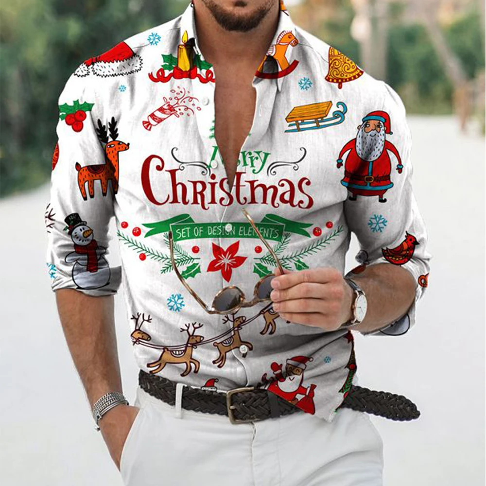 Top Trends: 2024 Christmas Santa Claus Casual Shirt Men Long Sleeved Fashion Blouse Party Man Clothing Buttons Designer Gift Top Shirts Shoppable Styles