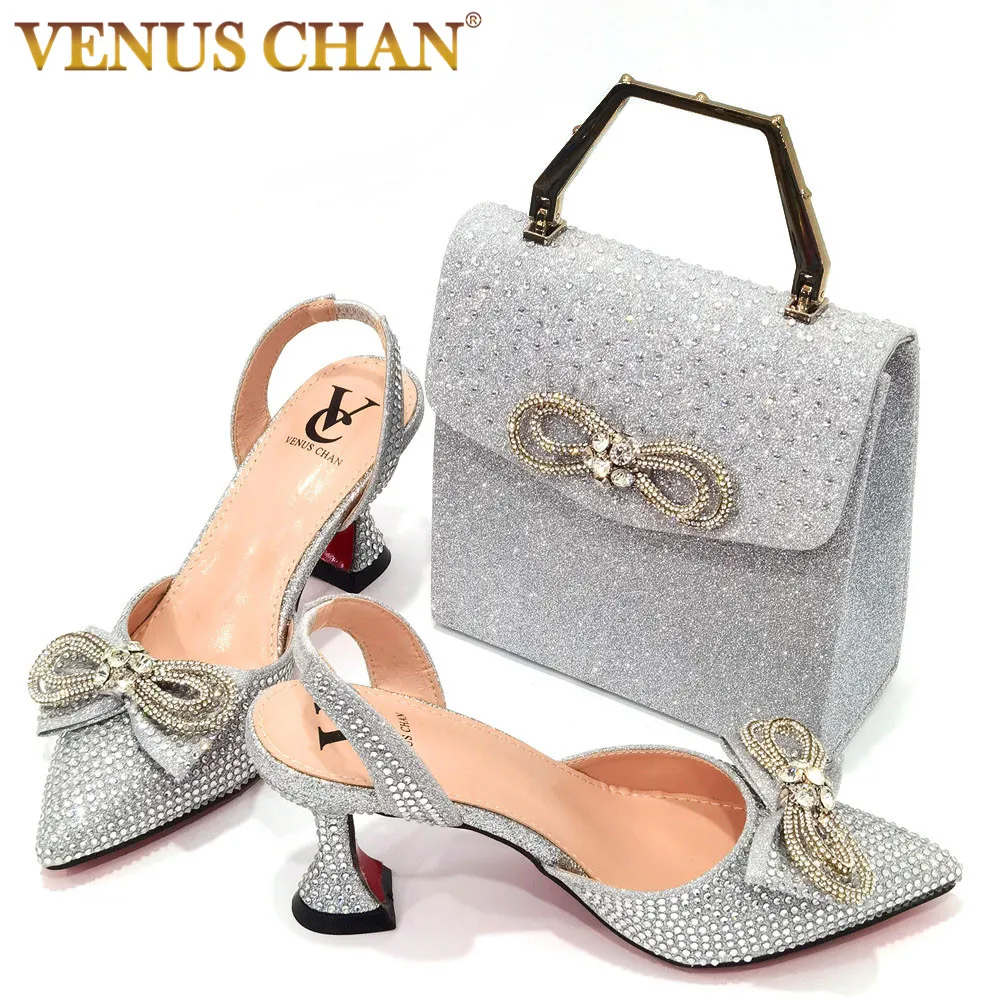 Top Trends: The Latest INS Style Rhinestone Bow Side Empty Party High Heels Pointed Toe Stiletto Heels Silver Women's Shoes And Bags Shoppable Styles