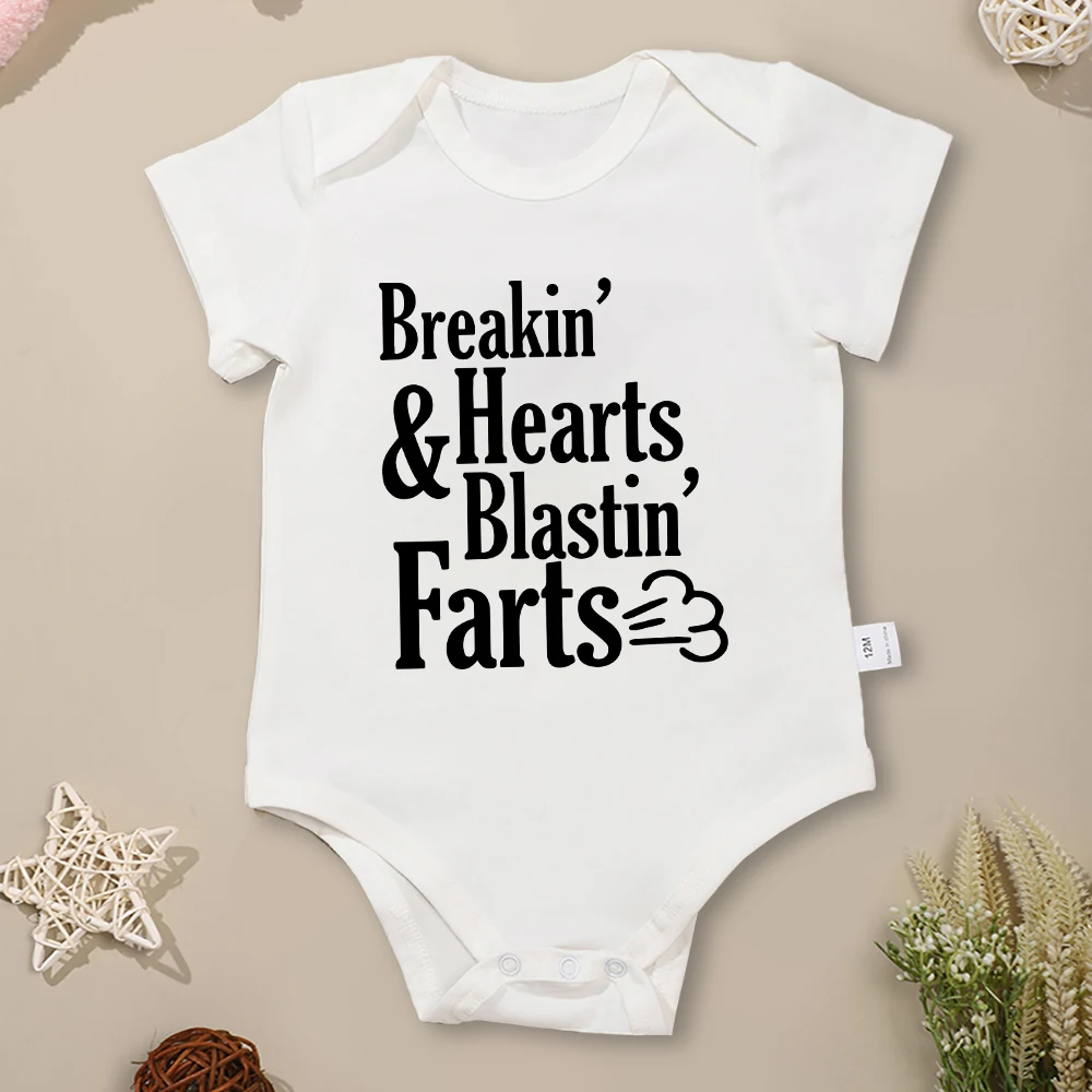 Top Trends: Funny Newborn Onesies Breakin Hearts Farts Print Cotton Baby Clothes For Boy And Girl Short Sleeve O-neck Summer Infant Romper Shoppable Styles