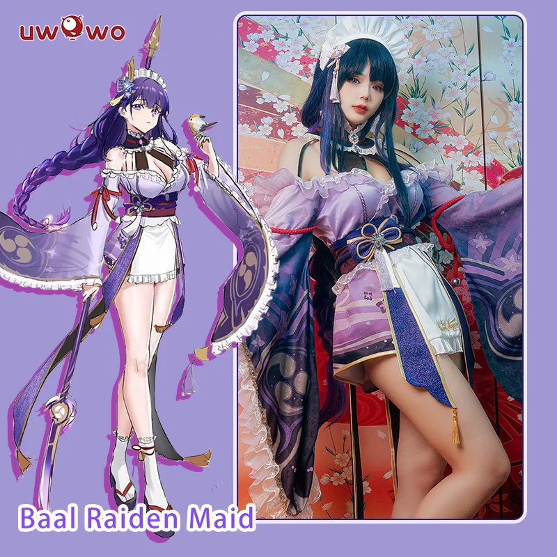 Top Trends: In Stock UWOWO Raiden Shogun Cosplay Maid Costume Genshin Impact Fanart: Raiden Shogun Ei / Baal Kimono Maid Dress Halloween Cos Shoppable Styles