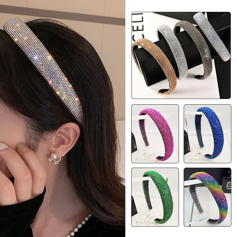 Top Trends: Shiny Full Rhinestone Headbands Sparkly Hair Hoop Crystal Beaded Hairbands Solid Color Head Hoop Non-slip Hair Accessories Shoppable Styles