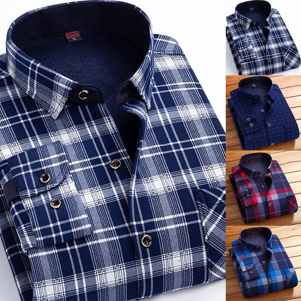 Top Trends: Men Plaid Flannel Shirt Jacket Cotton Padded Fleece Lined Button Down Shirt Winter Warm Thermal Tops Shirt Shoppable Styles