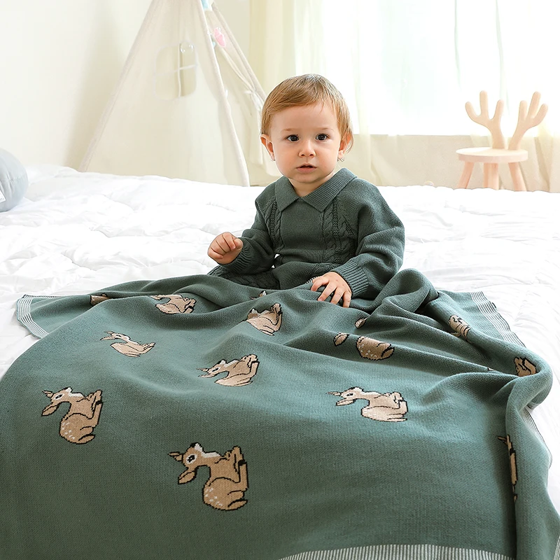 Top Trends: Baby Clothes Set Cotton Knit Infant Boy Romper Long Sleeve + Blanket 100*80CM Newborn Solid Jumpsuit + Quilt Cute Deer Soft Covers Shoppable Styles