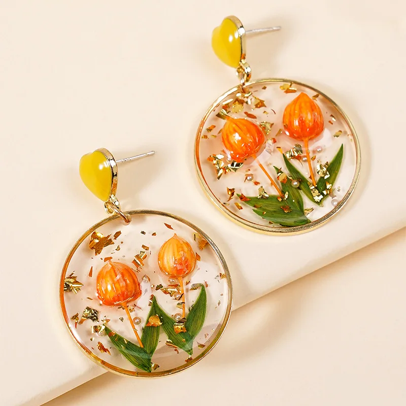 Top Trends: Creative Handmaking Earrings With Flower Natural Dried Flower Earrings Real Petal Sweet Statement Jewelry Round Drop Earring Shoppable Styles