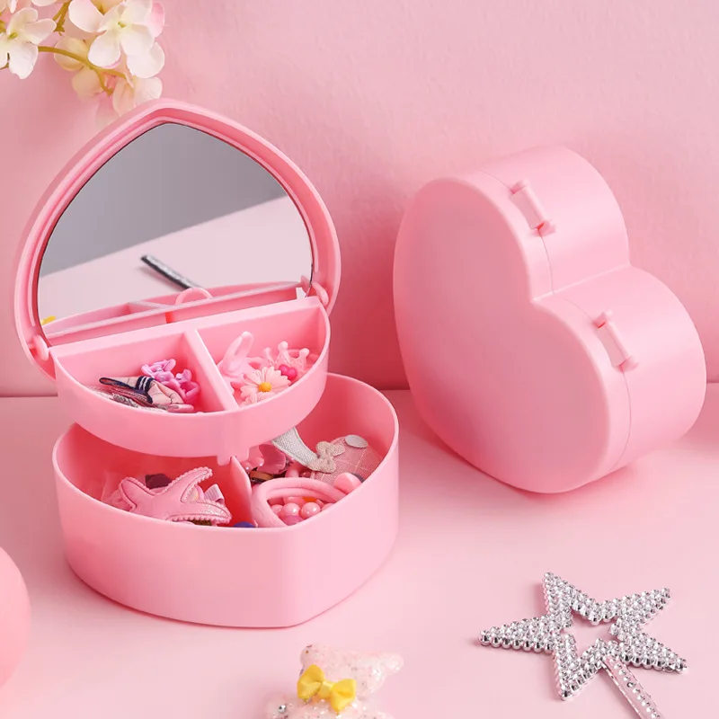 Top Trends: Pink Make Up Box With Mirror For Girl Heart Shape Storage Cosmetic Jewelry Box Organizer Drawer Display Earring Holder Boxes Shoppable Styles