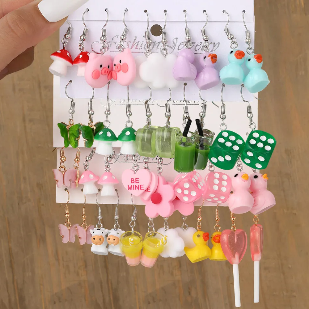 Top Trends: Colorful Butterfly Heart Cartoon Dangle Earrings Set For Women Girl Kids Cute Duck Clouds Resin Drop Earring Jewelry Accessories Shoppable Styles