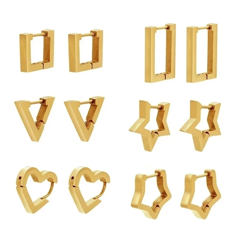 Top Trends: ZHUKOU Gold Color Hoop Earrings Stainless Steel Small Hoop Earrings Geometric Triangle Rectangle Earrings Wholesale VE492 Shoppable Styles