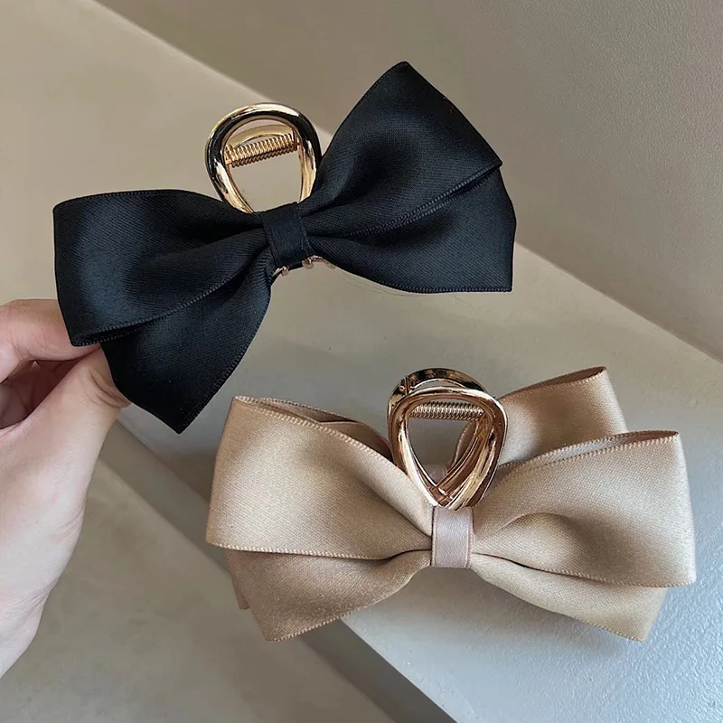 Top Trends: Satin Bow Women Hair Claw Clamps Gold Color Metal Hair Crab Cross Hair Clips Fashion Korean Girl's Daily Gifts Hair Accessories Shoppable Styles