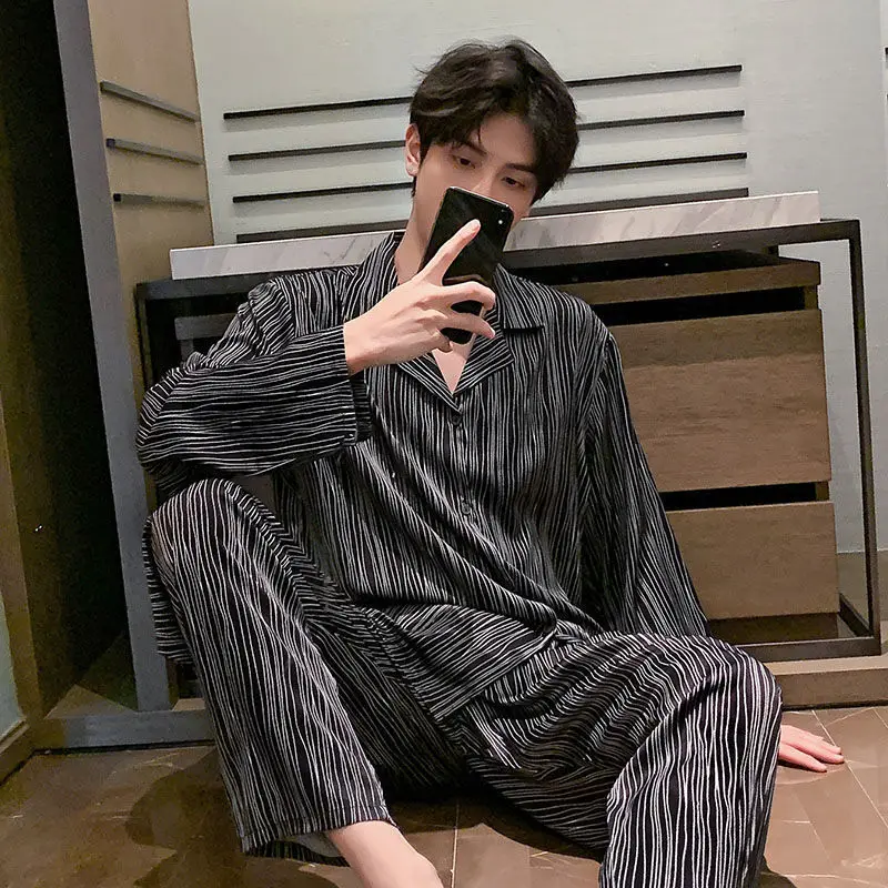 Top Trends: Mens Pajamas Silk Spring Pijama Hombre Long-sleeved Loose Oversized Turn-down Collar Sleepwear Pajama Set 2pcs Piue Size Shoppable Styles