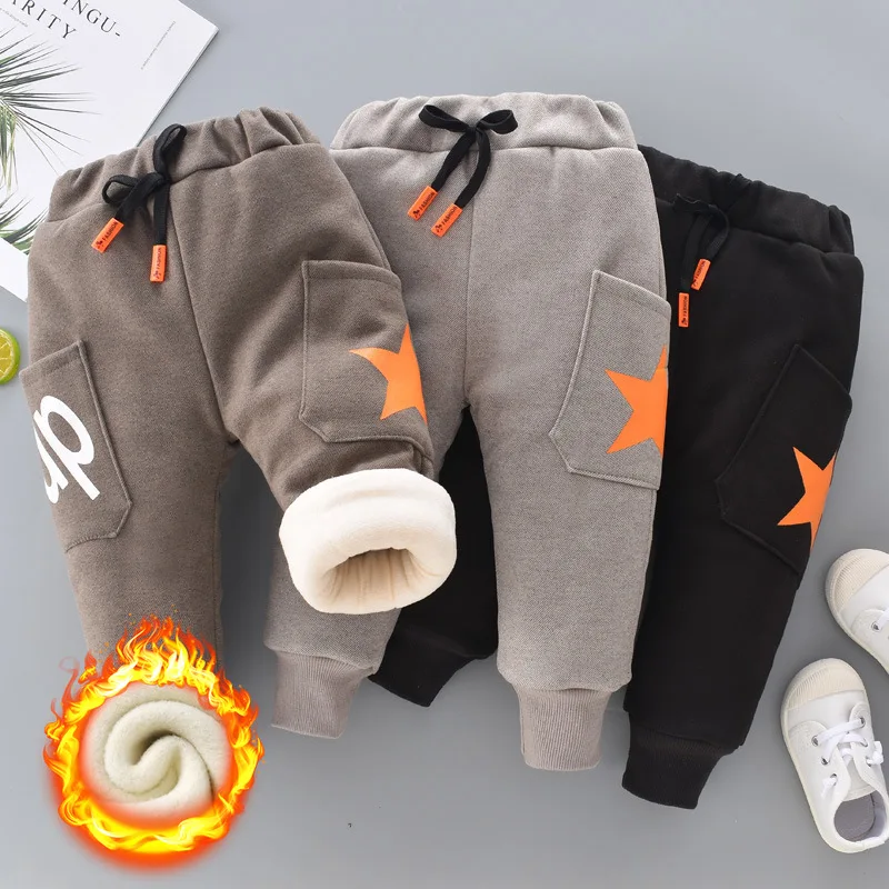 Top Trends: Autumn Winter Boys Fleece Sports Pant 0-6Y Child Straight Thick Warm 3 Layer Quilted Trousers Kid Elastic Waist Jogger Sweatpant Shoppable Styles