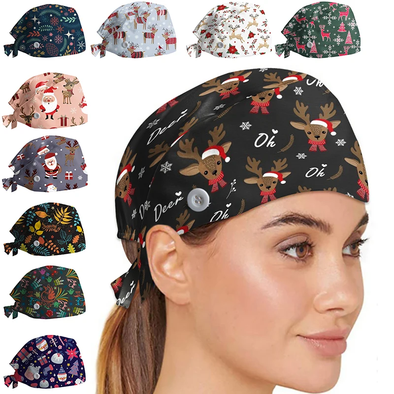 Top Trends: New Christmas Scrubs Caps Santa Claus Print Cap Pet Grooming Agency Work Scrubs Hat Beauty Work Hats Lab Nursing Cap Shoppable Styles