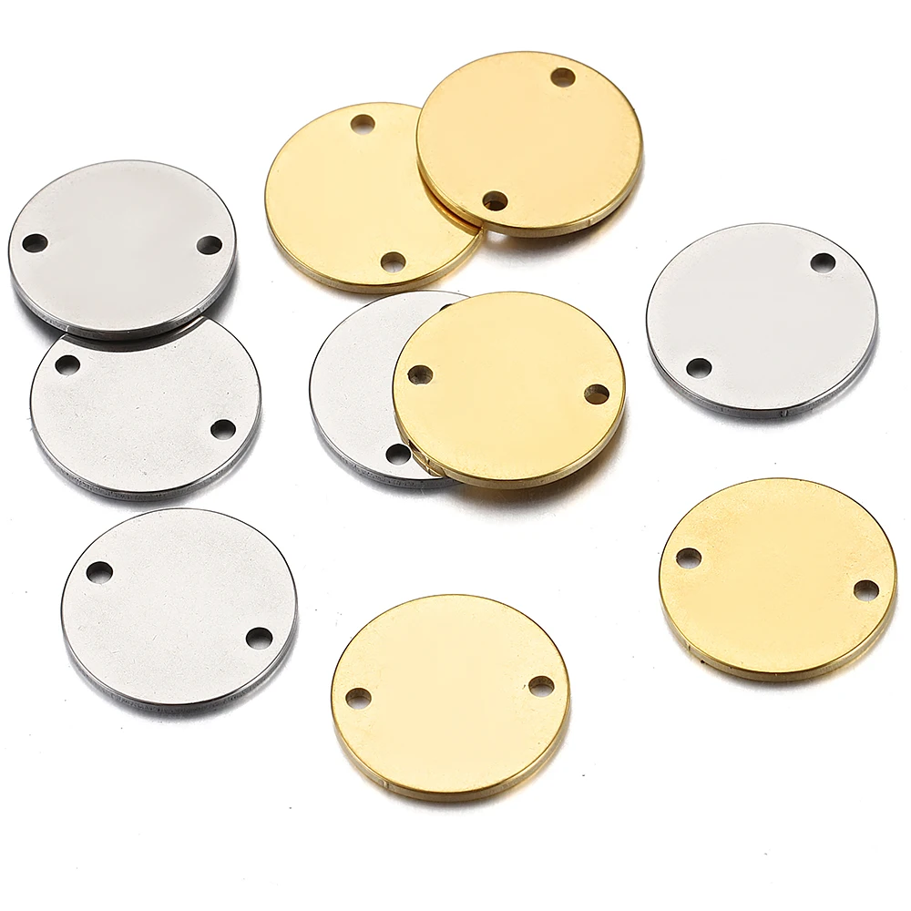 Top Trends: 10pcs Gold Stainless Steel Round Charms Pendants For Jewelry Making DIY Necklace Bracelet Two Hole Connectors Charm Beads Shoppable Styles