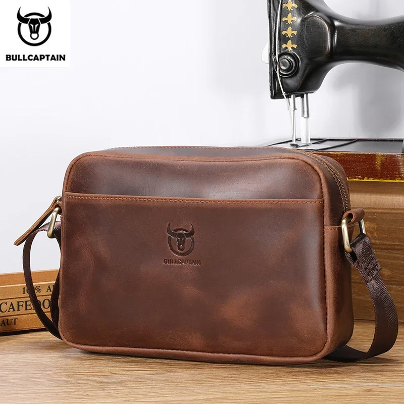 Top Trends: BULLCAPTAIN Men's Genuine Leather Shoulder Bag Retro Large Capacity Travel Bag Crazy Horse Leather High Quality Crossbody Bag Shoppable Styles