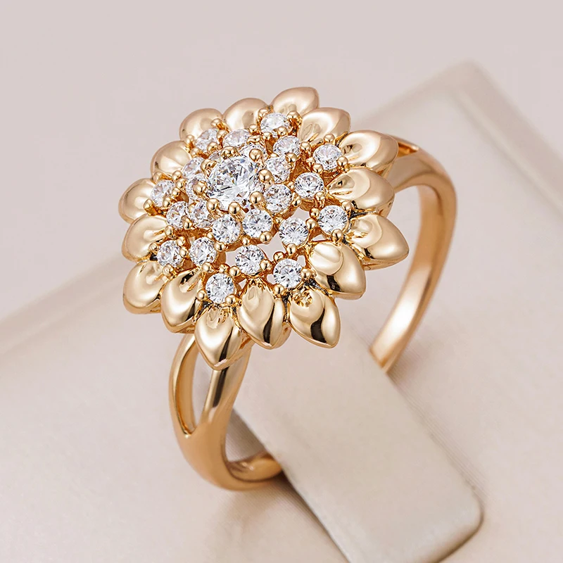 Top Trends: Kinel New 585 Rose Gold Flower Big Ring Fashion Creative Wedding Jewelry Natural Zircon Women Ring Unusual Vintage Jewelry Shoppable Styles