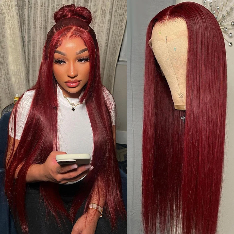 Top Trends: 30 Inch 99j Burgundy Glueless Preplucked Human Hair Front Wigs 13x6 Hd Lace Frontal Wig 13x4 Colored Bone Straight Wig For Women Shoppable Styles