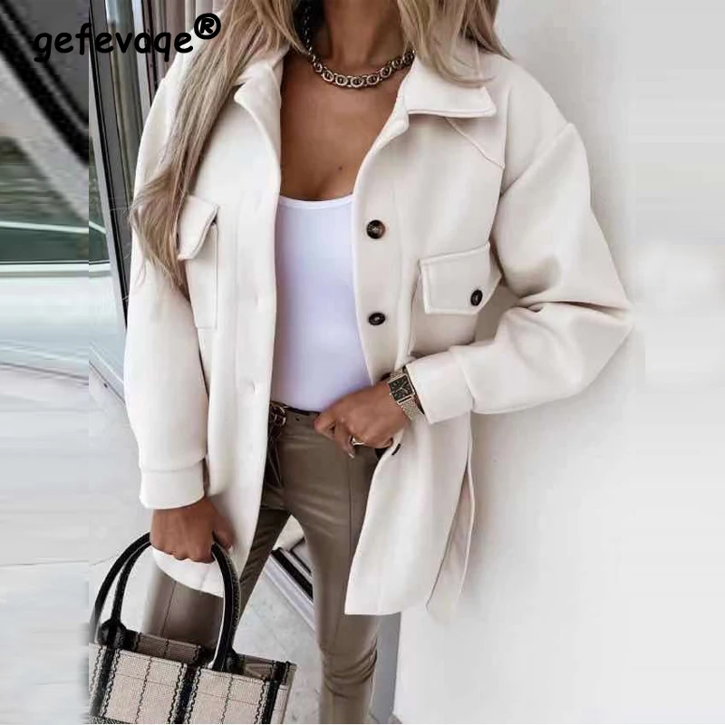 Top Trends: 2023 Autumn And Winter Women Fashion Bandage Single Breasted Woolen Coat Ladies Elegant Long Sleeve Solid Loose Outewear Jacket Shoppable Styles