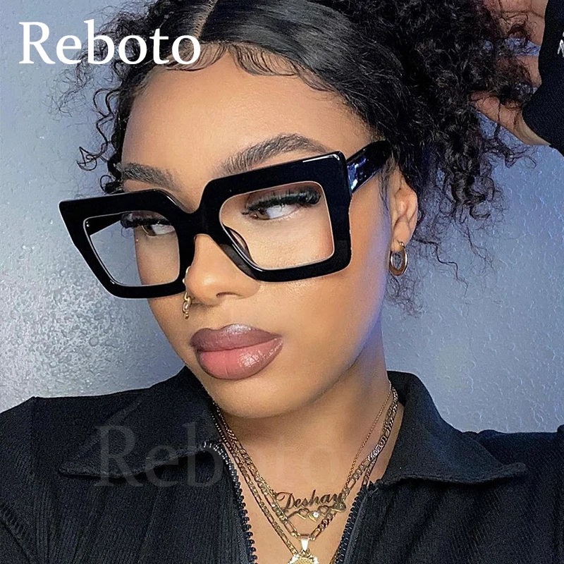 Top Trends: Oversized Square Women's Glasses Frames Transparent New Fashion Black Optical Lenses Female Eyeglasses Luxury Big Eyewear 2023 Shoppable Styles