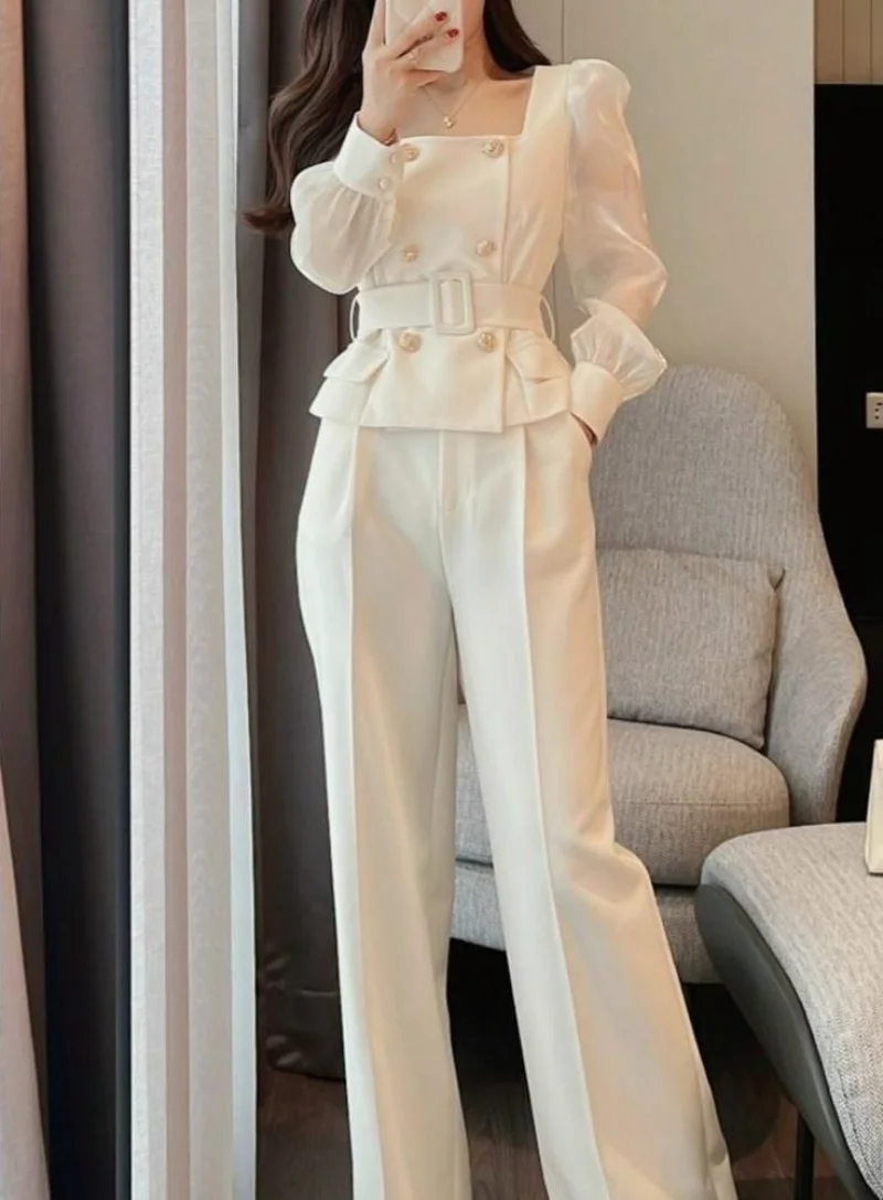 Top Trends: Women's 2 Pant Set White Two Pieces Sets Pants For Woman Wide Leg Party Trousers Suits Blazer And Outfits Co Ord Classy Clothes Shoppable Styles