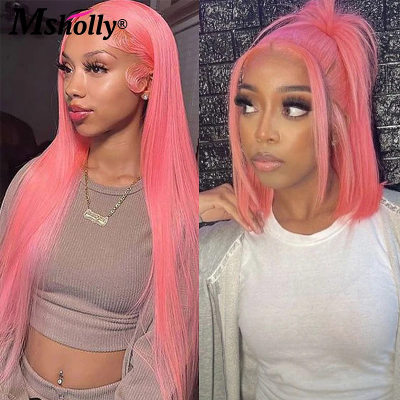 Top Trends: Pink Bone Straight Human Hair Wig 13x4 Lace Front Wig Short Bob Light Pink Lace Frontal Wig Human Hair Wigs For Women Cosplay Shoppable Styles