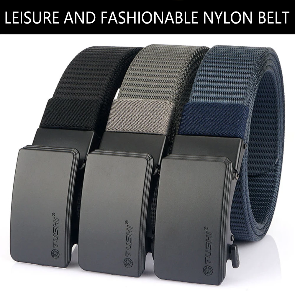 Top Trends: TUSHI New Nylon Belt Metal Automatic Buckle High Quality Men's Jeans Leather Belt Business Work Outdoor Tactical Belt For Men Shoppable Styles - Image 2