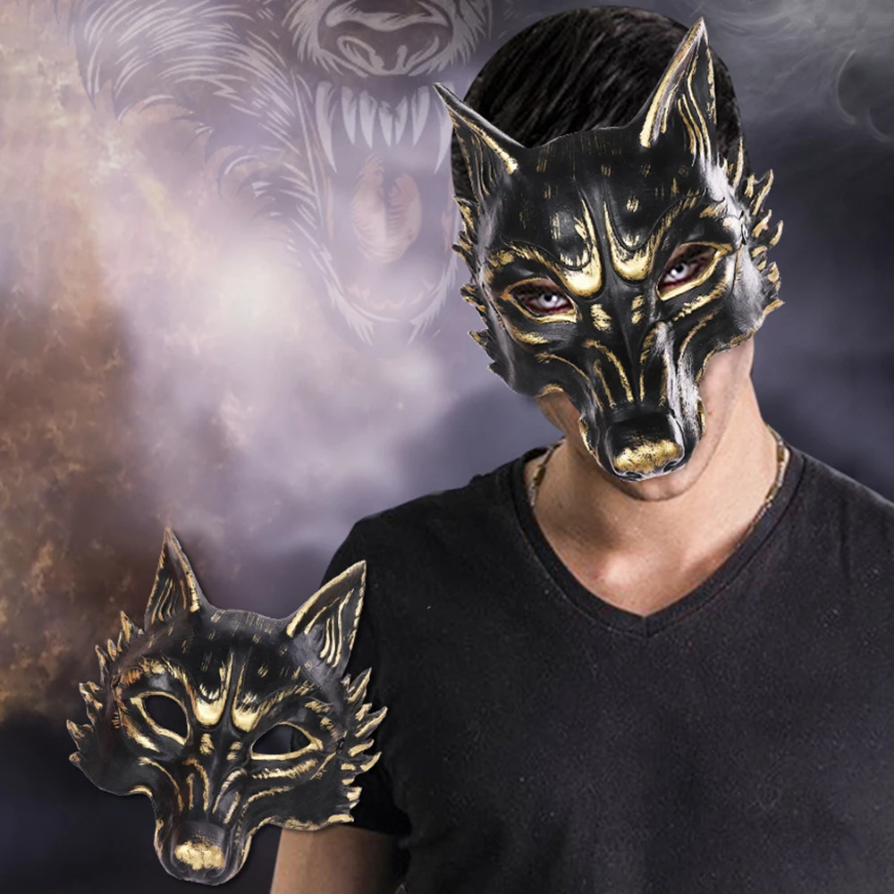 Top Trends: 1PC Black Gold Wolf Mask Disguise Masquerade Headgear Cosplay Costume Props Women And Men Party Role Playing Supplies Shoppable Styles