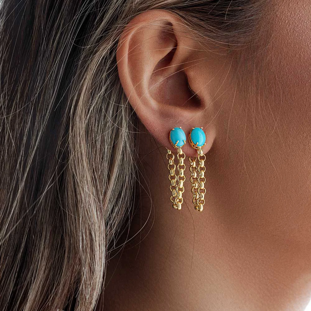 Top Trends: CANNER Four Claw Turquoise Tassel Chain Drop Earrings Popular S925 Sterling Silver Stud Earrings For Women Bohemia Retro Style Shoppable Styles