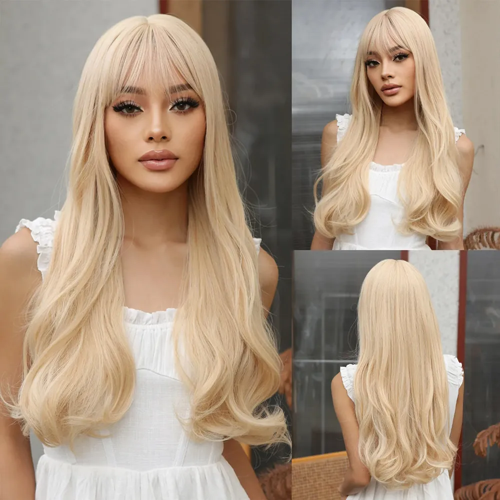 Top Trends: HENRY MARGU Blonde Long Wavy Synthetic Wigs With Bangs Light Blonde Natural Wigs For Women Daily Cosplay Heat Resistant Hair Shoppable Styles