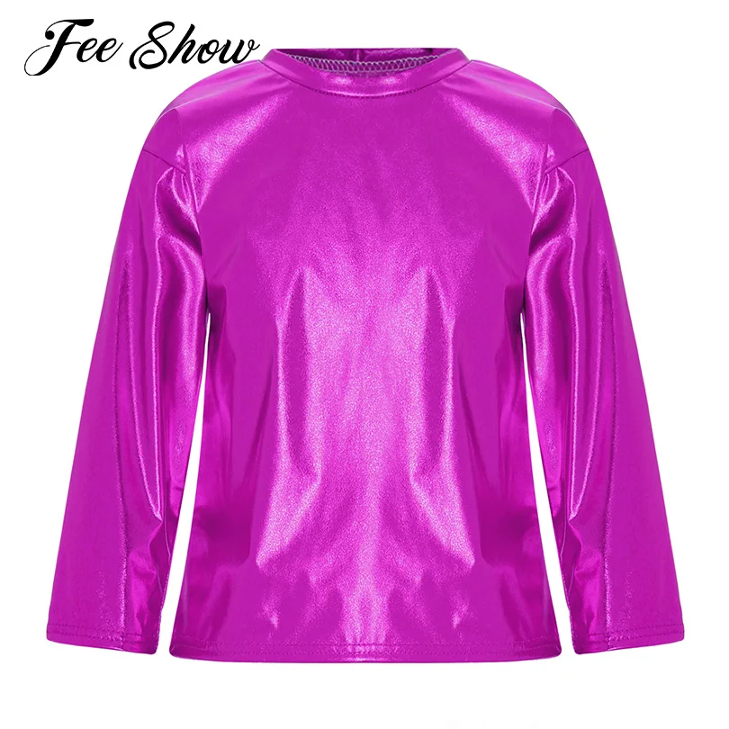 Top Trends: Children Kids Girls Boys Jazz Dance Tops Stage Performance Dancewear Fashion Metallic Shiny T-shirts Long Sleeve T-shirt Top Shoppable Styles