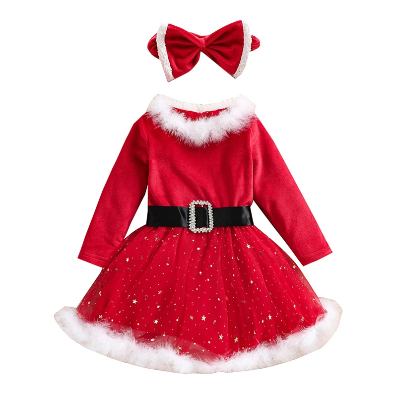 Top Trends: Baby Girls Christmas Dress Santa Claus Fluffy Red Long Sleeve Kids Santa Cosplay Xmas Costume Holiday Party Performace Outfits Shoppable Styles