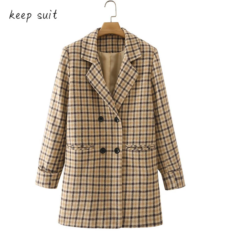 Top Trends: 2022 Spring And Autumn New Women's Suit Collar Double Breasted Plaid Fashion Casual Blazer Women's Office Oversized Blazer Shoppable Styles