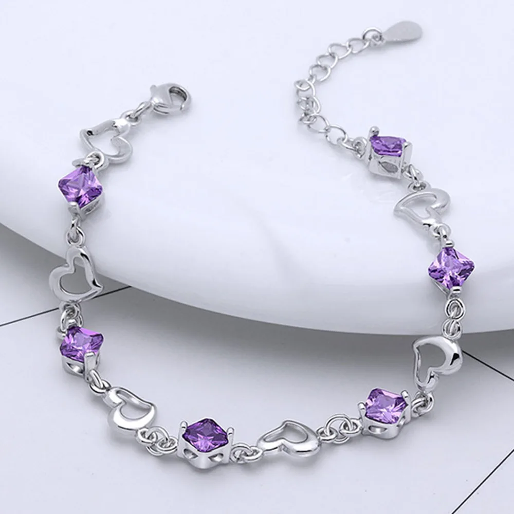 Top Trends: 925 Sterling Silver Purple Crystal Heart Bracelet For Women Luxury Designer Jewelry Items Christmas GaaBou Shoppable Styles