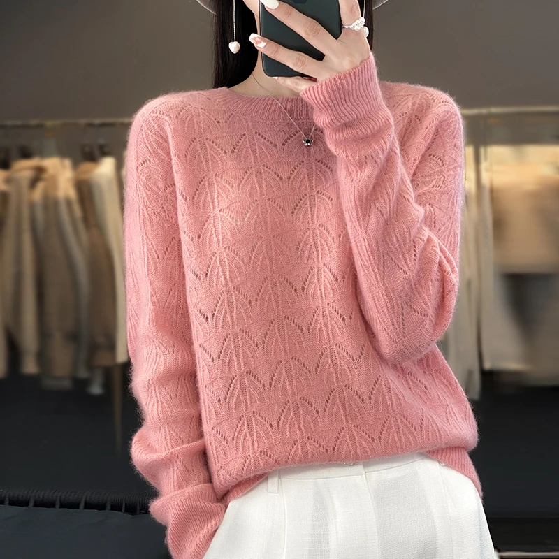 Top Trends: Pullover 100% Wool Women's Knitted Thin Hollow Long Sleeve Loose And Comfortable New Product Women's Shoppable Styles