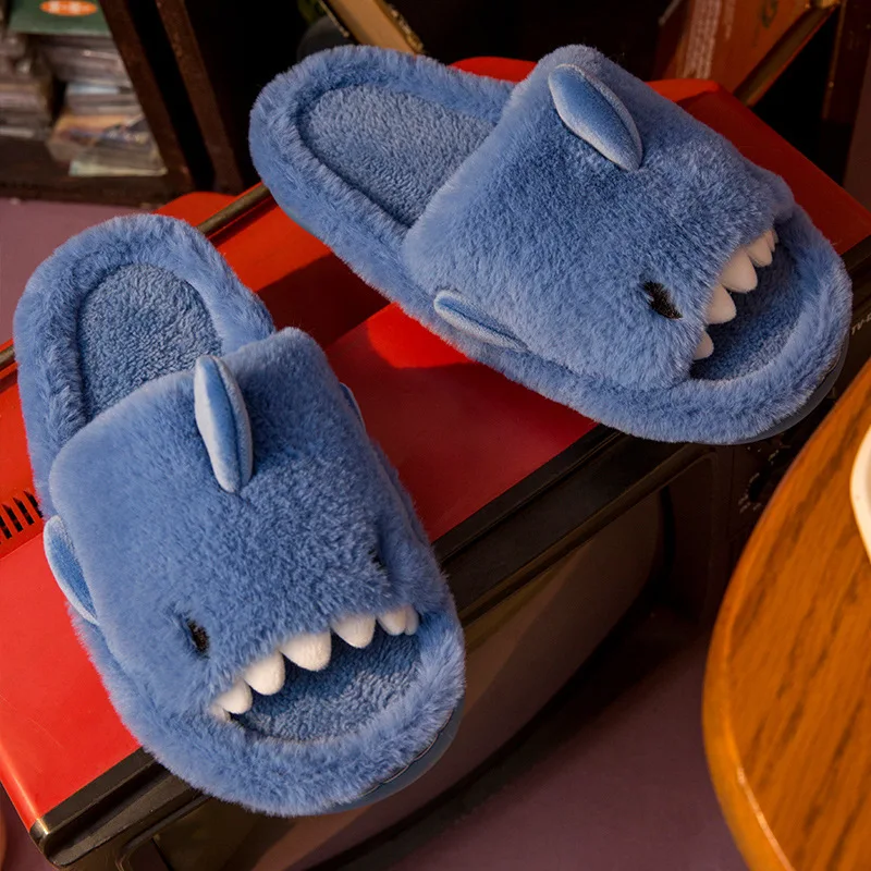 Top Trends: Litfun Plush Shark Slippers For Women Men Soft Furry Cotton Slippers Winter Indoor Cotton Shoes Open-Toe Non-slip Home Flip Flop Shoppable Styles