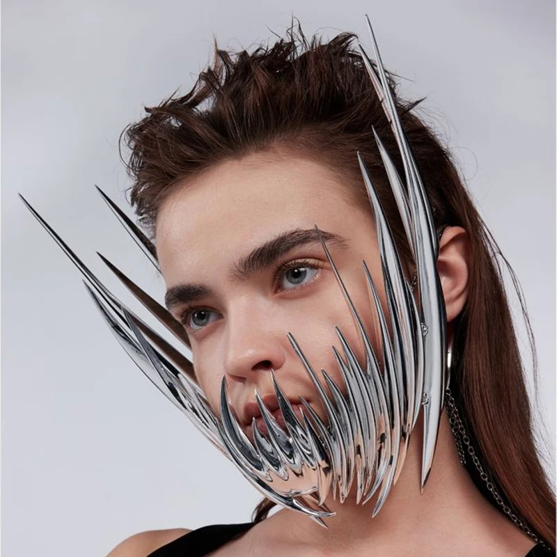 Top Trends: CyberPunk Exaggerate Irregular Chain Silver Spike Hollow Mask Unisex Rock Face Ornament Facial Earring Jewelry Accessories Shoppable Styles - Image 3