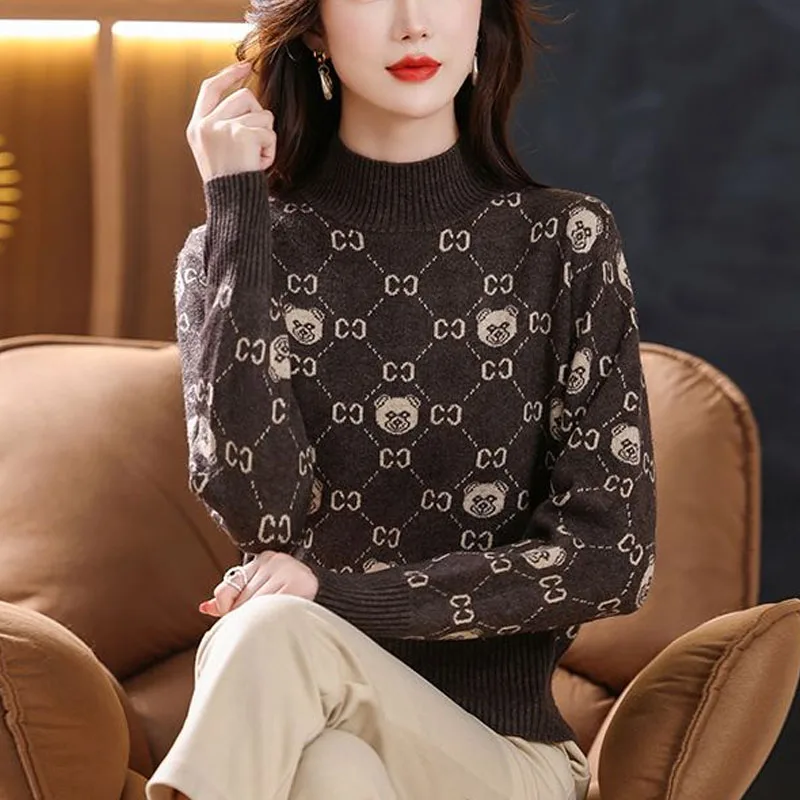 Top Trends: New Autumn And Winter Fashion Wool Jacquard Small, Thickened, Short, High Neck, Loose And Fashionable Women's Knitted Sweater Shoppable Styles - Image 5