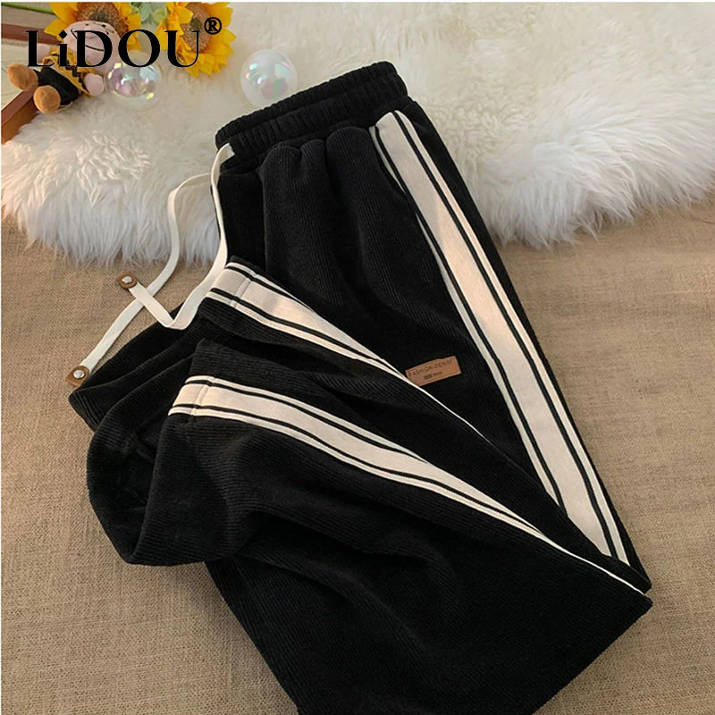 Top Trends: 2023 Spring Autumn Elastic Waist Drawstring Pockets High Street Straight Pants Man Street Motion Loose Casual Wide Leg Trousers Shoppable Styles