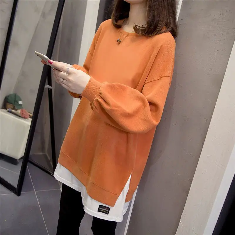 Top Trends: Fashion Solid Color Fake Two Pieces Casual Sweatshirts Female Clothing 2023 Autumn New Loose Korean Tops All-match Sweatshirts Shoppable Styles