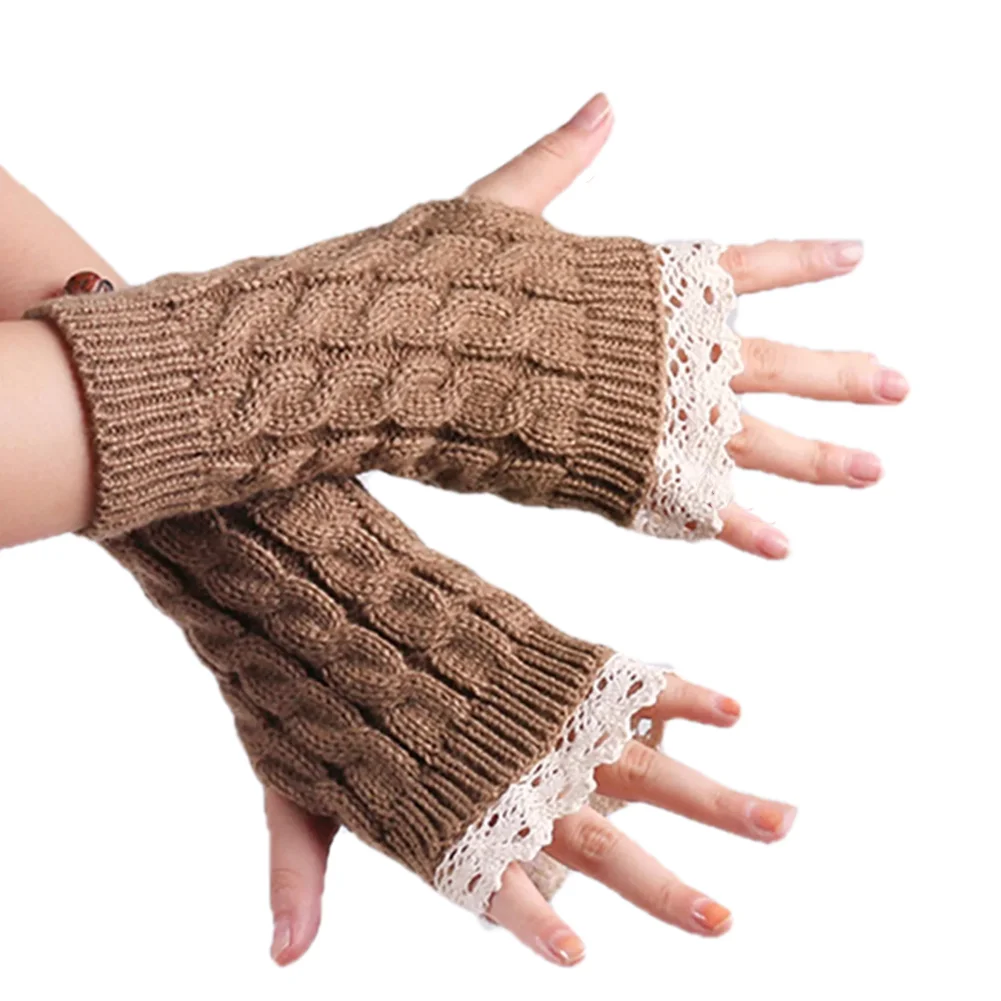 Top Trends: Women Knitted Arm Warmers Long Fingerless Lace Gloves Knitted Warm Mitten Wrist Elbow Warmer Winter Gift Autumn Winter Gloves Shoppable Styles