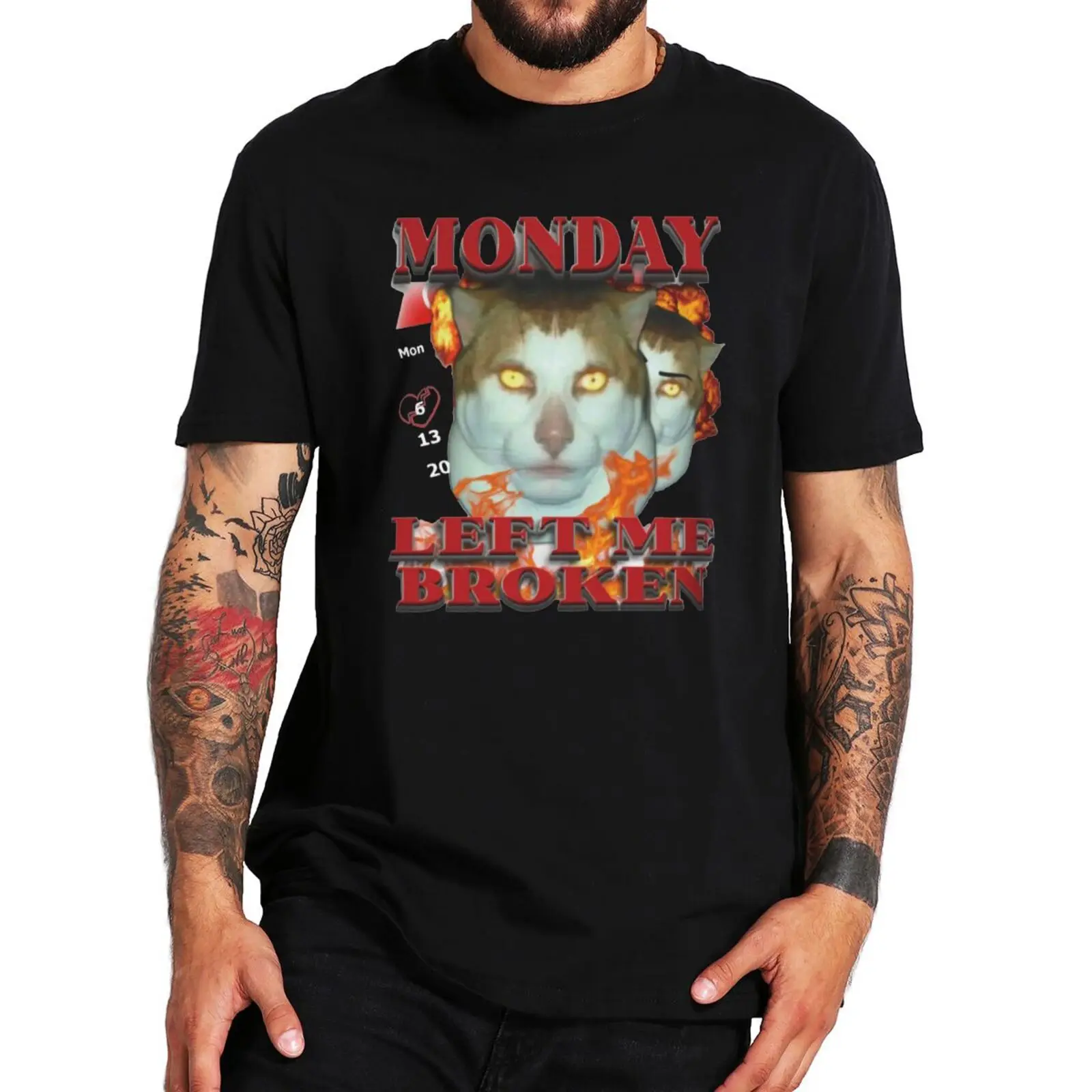 Top Trends: Monday Left Me Broken Cat Meme T Shirt Harajuku Y2k Weird Tshirts EU Size 100% Cotton Soft Unisex Graphic Tee Tops Shoppable Styles