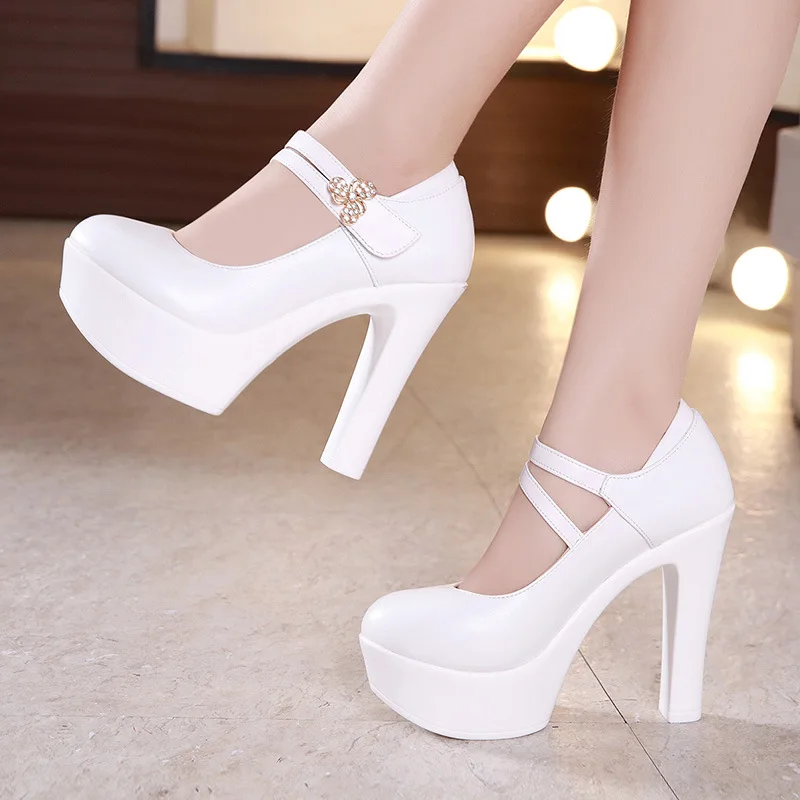 Top Trends: 13cm Small Size 32-43 Leather Pumps Women Platform Shoes 2024 Block High Heels Shoes Elegant Wedding Shoes White Office Model Shoppable Styles