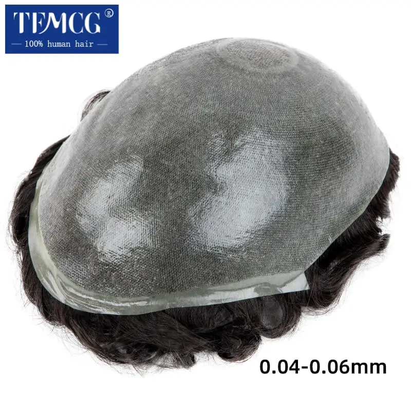 Top Trends: Male Hair Prosthesis 0.04-0.06mm V-loop Knotless Pu Toupee Men Durable Men Wig 100% Human Hair System Unit Capillary Prosthesis Shoppable Styles