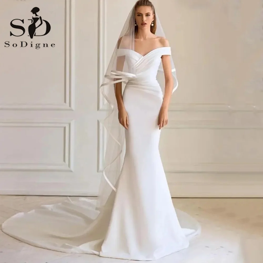 Top Trends: SoDigne Elegant Wedding Dresses For Women Mermaid Bride Dresses Court Train Off The Shoulder Satin Pleat Wedding Party Gown Shoppable Styles