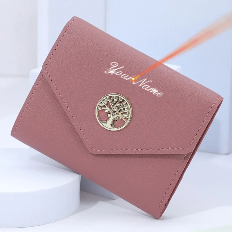 Top Trends: Free Name Engraving Women Wallets Simple Short Card Holder Cute Female Purses Photo Holder Small Women's Wallet Money Clips Shoppable Styles