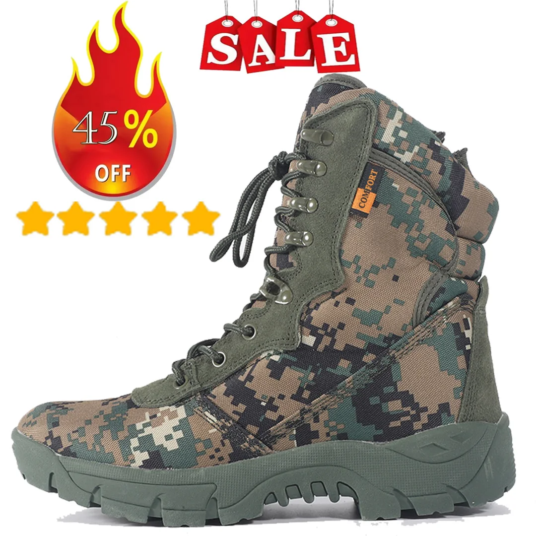 Top Trends: Outdoor Training Men Military Tactical Boots High-Top Desert Army Shoes Camouflage Combat Hunting Climbing Botas Hiking Shoes Shoppable Styles